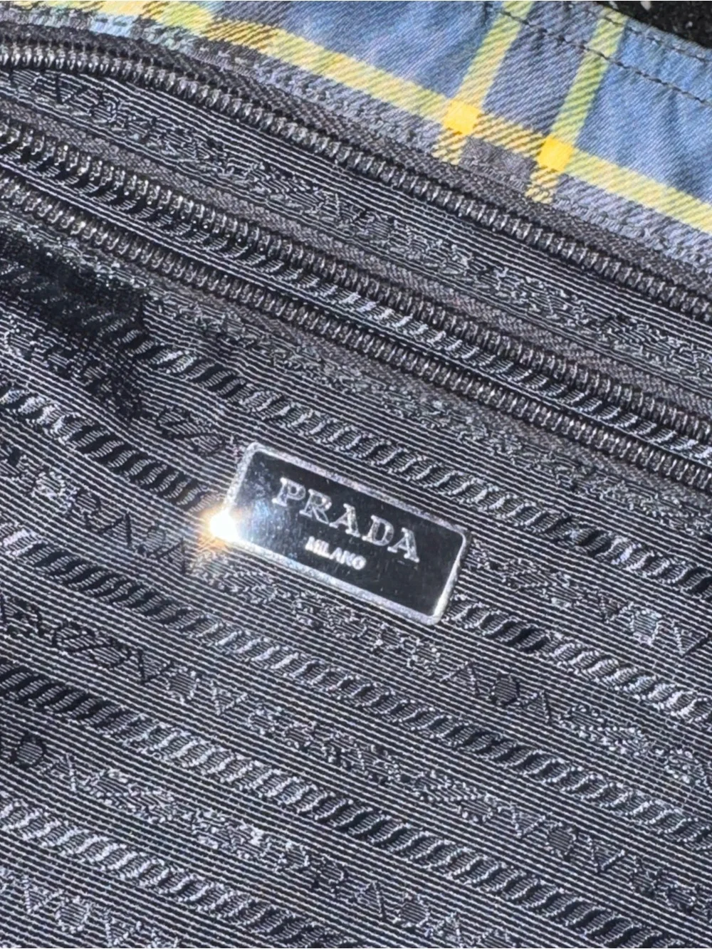 Prada Navy, Light Blue & Yellow Plaid Messenger Bag